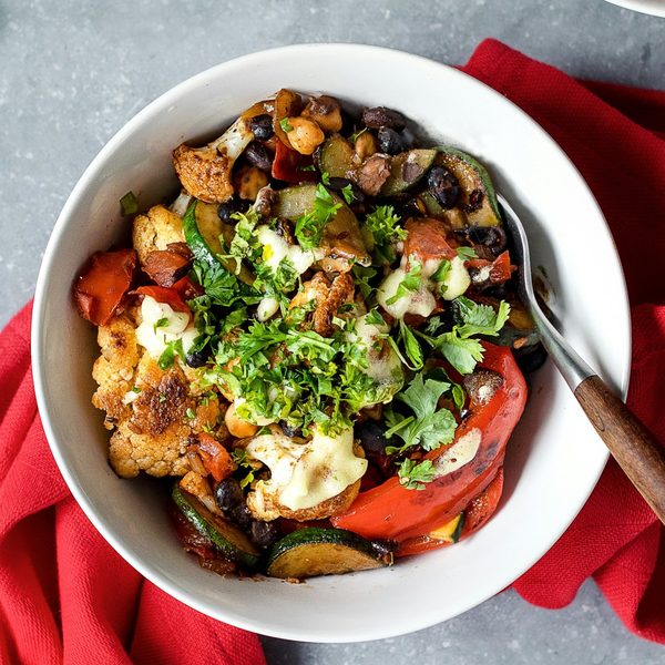 Roast cauliflower and black bean bowl